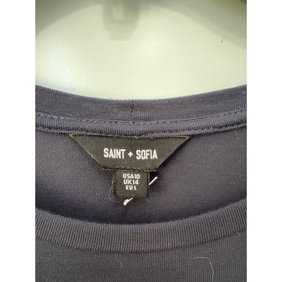 Saint+Sofia Meridian Dress Size 10 Long Sleeve Ruffle Hem Drawstring Waist Blue - Picture 5 of 9